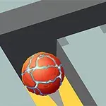 주황색 무늬의 공이 미로를 따라 움직이며 별 모양의 아이템과 가까워지고 있는 장면