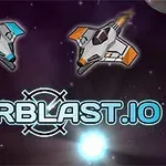 우주 공간 배경에 두 개의 전투기가 날고 있으며, 아래쪽에 STARBLAST