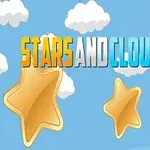 파란 하늘에 구름과 함께 떠 있는 금색 별 세 개