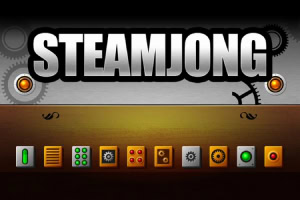 강철 톱니바퀴와 나무 배경 위에 STEAMJONG이라는 큰 글자가 중앙에 위치해 있으며, 아래에는 다양한 아이콘들이 나열되어 있다