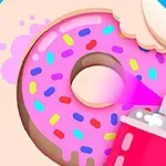 분홍색 아이싱과 알록달록한 스프링클이 뿌려진 도넛과 스프레이 페인트 캔