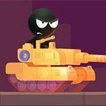 검은색 스틱맨 캐릭터가 주황색 탱크를 운전하고 있는 모습