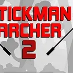 빨간색 글자로 STICKMAN ARCHER 2가 검은색 화살과 함께 회색 배경에 쓰여져 있는 이미지
