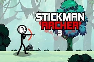 이 이미지는 활을 쏘고 있는 스틱맨과 나무 배경이 있는 장면을 보여줍니다