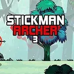 이 이미지는 활을 쏘고 있는 스틱맨과 나무 배경이 있는 장면을 보여줍니다