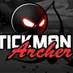 검은 배경에 붉은 눈을 가진 스틱맨 캐릭터와 활이 그려진 이미지