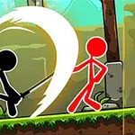 검은색 스틱맨과 빨간색 스틱맨이 칼로 싸우고 있는 장면