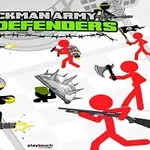 검정색과 빨간색 스틱맨들이 무기와 방패를 들고 대치하는 장면