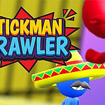 STICKMAN BRAWLER라는 글자가 있는 가운데, 멕시코 소모자와 콧수염을 가진 파란 스틱맨과 빨간색 스틱맨이 있는 이미지