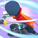 칼을 든 검은 옷을 입은 인물이 빨간 망토를 휘날리며 포즈를 취하고 있는 장면