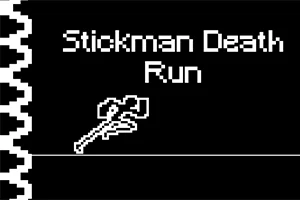 검은 배경에 하얀 글씨로 Stickman Death Run이 적혀 있으며, 검은 줄 위에 낫 그림이 있는 이미지