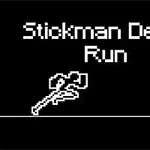 검은 배경에 하얀 글씨로 Stickman Death Run이 적혀 있으며, 검은 줄 위에 낫 그림이 있는 이미지