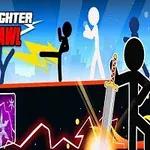 검은색 스틱맨 캐릭터들이 무기를 들고 싸우고 있는 장면