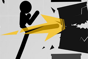 검은색 스틱맨이 강한 주먹으로 벽을 부수고 있는 모습