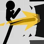 검은색 스틱맨이 강한 주먹으로 벽을 부수고 있는 모습