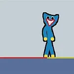 파란색 캐릭터가 빨간 입과 노란 손발을 가지고 서 있으며, 오른쪽에는 큰 숫자 2가 있다