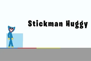 파란색 캐릭터가 왼쪽에 있고 오른쪽에 Stickman Huggy라는 텍스트가 있는 이미지