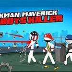 스틱맨들이 무기를 사용하여 서로 전투하는 장면