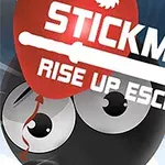 검은색 눈을 가진 둥근 캐릭터와 빨간 풍선, 그리고 하얀 칼 모양의 그래픽이 포함된 이미지