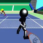 테니스 코트에서 두 캐릭터가 테니스를 치고 있는 장면