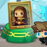 귀여운 스타일의 인물화와 헤드셋을 착용한 캐릭터가 있는 장면