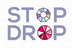 파스텔 색상이 들어간 다양한 도형으로 구성된 STOP DROP 텍스트