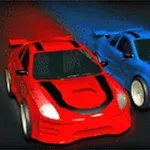 붉은색과 파란색 스포츠카 두 대가 나란히 달리는 모습