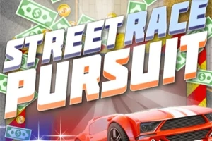 화려한 빨간 스포츠카와 돈다발, STREET RACE PURSUIT라는 텍스트가 있는 이미지