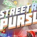 화려한 빨간 스포츠카와 돈다발, STREET RACE PURSUIT라는 텍스트가 있는 이미지
