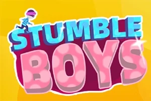 STUMBLE BOYS라는 문구가 파란색과 분홍색으로 표시된 노란색 배경 이미지
