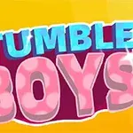 STUMBLE BOYS라는 문구가 파란색과 분홍색으로 표시된 노란색 배경 이미지
