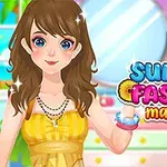 여름 풍의 노란 드레스를 입은 여성이 있는 만화 스타일의 이미지