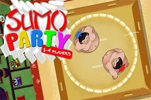 애니메이션 스타일의 스모 선수 두 명이 링 위에서 경쟁하는 장면