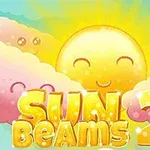 하늘에 해가 웃고 있고, 핑크색 구름들이 둘러싸여 있으며 SUN BEAMS 2라는 글자가 있는 이미지