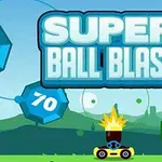 파란 하늘 아래 숫자가 적힌 여러 다각형 모양의 공들이 떠있는 장면과 중앙의 SUPER BALL BLAST이라는 텍스트