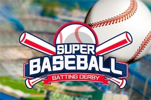 야구 공과 두 개의 교차된 배트가 그려진 로고, SUPER BASEBALL BATTING DERBY 텍스트 포함