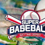 야구 공과 두 개의 교차된 배트가 그려진 로고, SUPER BASEBALL BATTING DERBY 텍스트 포함