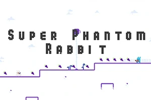 Super Phantom Rabbit 텍스트와 함께 파란 토끼 캐릭터가 있는 흰색 배경의 플랫폼 이미지