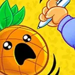 손에 든 놀란 표정의 파인애플을 그리는 그림