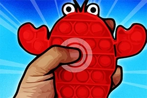 빨간색 게 모양의 팝잇 장난감을 손으로 누르고 있는 모습