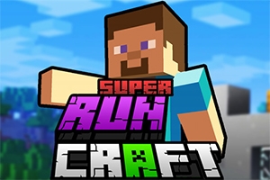 블록 스타일의 남성 캐릭터가 배경에 존재하며, 그 위에 SUPER RUN CRAFT라는 텍스트가 쓰여 있다
