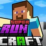 블록 스타일의 남성 캐릭터가 배경에 존재하며, 그 위에 SUPER RUN CRAFT라는 텍스트가 쓰여 있다