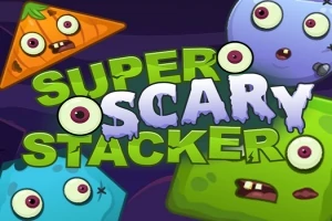 괴물 캐릭터들과 SUPER SCARY STACKER라는 글자가 있는 이미지