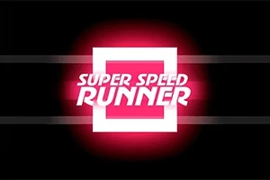 검은 배경에 붉은 빛을 발산하는 흰색 사각형 안에 SUPER SPEED RUNNER라는 텍스트가 있는 이미지