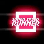검은 배경에 붉은 빛을 발산하는 흰색 사각형 안에 SUPER SPEED RUNNER라는 텍스트가 있는 이미지