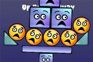 파란 배경 위에 다양한 표정을 가진 둥근 얼굴과 사각형 얼굴들이 쌓여 있는 모습