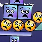 파란 배경 위에 다양한 표정을 가진 둥근 얼굴과 사각형 얼굴들이 쌓여 있는 모습