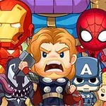 여러 명의 만화 스타일 영웅들이 모여 있는 이미지