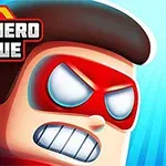 빨간 마스크와 분노한 표정을 한 만화 스타일의 슈퍼히어로 캐릭터