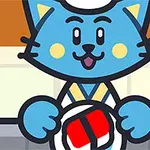 파란색 고양이가 초밥을 들고 있는 모습